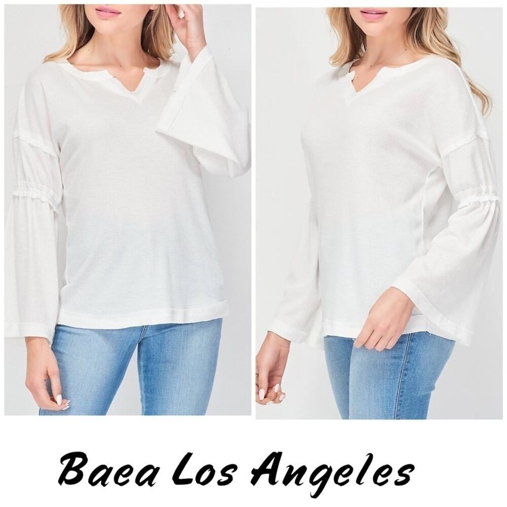 BAEA Flare Sleeve T-shirt White thermal.  Warm, fall, winter, layering. Cozy